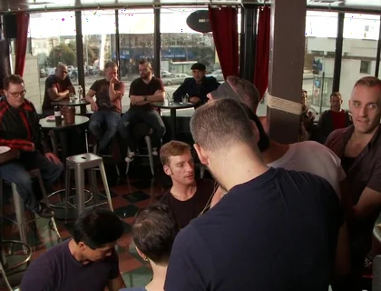 Muscle stud uses and fucks his boy in front of a horny lunch crowd.