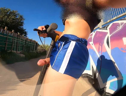 Eccentric Boy Masturbates with His Scooter and Shows His Cock to the Entire Neighborhood