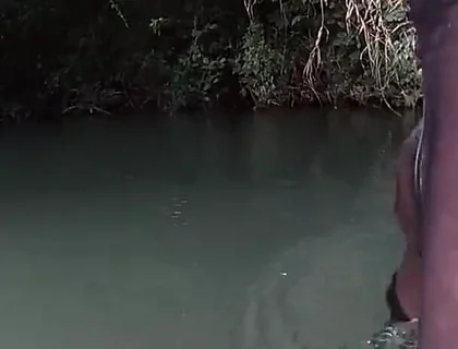 Jerking off in a Public River Untill I Drop a Massive Cumshot in My See Thru Leggings