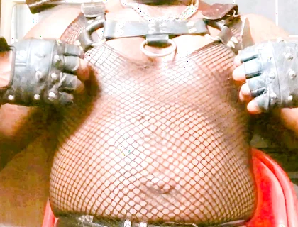 Fishnet Bodysuit & Leather Harness Titplay BBC Verbal Heavy Cum Scenes