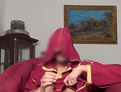 Arab Guy Wearing Jellaba Showing off and Edging His Fat Muslim Dick Before Cumming
