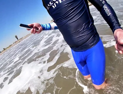 Men and Women on the Beach Get Horny Seeing My Cock in Wet Spandex