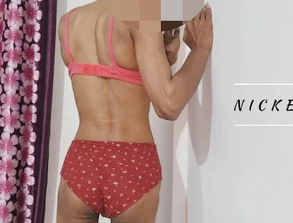 Skinny Sissy Enjoying in Bra and Pantie