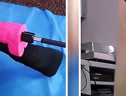 Fabulous Fucking Machine Anal Dildo Fucking in Chastity Cage