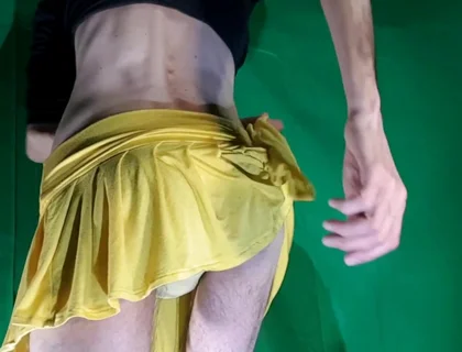 Pale Yellow Thong Under Yellow Skirt
