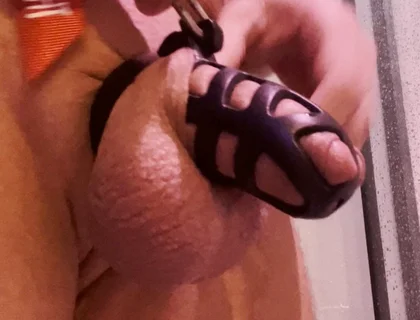 Puppy Shows Locking His Cock in Chastity After Loosing a Challenge