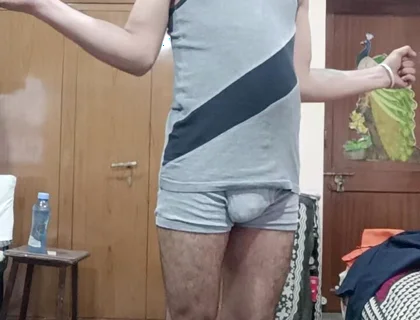 Indian Man Show Excercise in Underwear