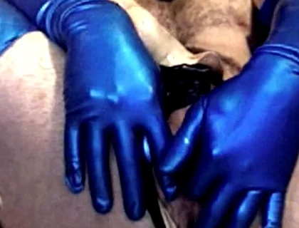 Latex Masked Sub in Stockings Fucks Its Ass with Huge Dildo