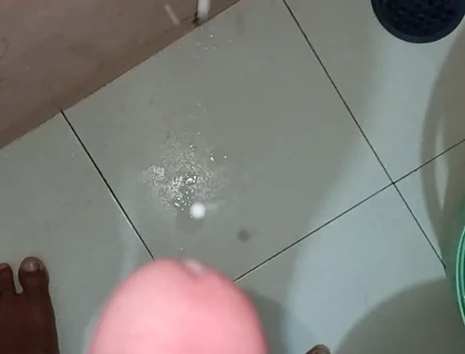 Solo Cock Cummshot Mastrubation in Bathroom
