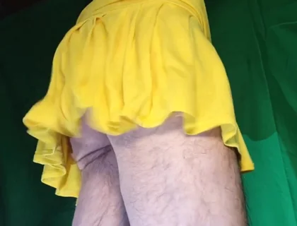 Tiny Yellow Plaid Thong Under Yellow Skirt
