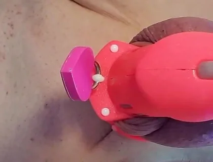 Anal Dildo Fucking and Squirting While Locked in Chastity