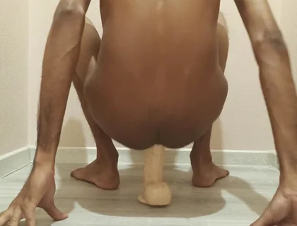 Dirty Gay Boy Taking a Huge Cock Dildo in His Asshole and Moaning Hard