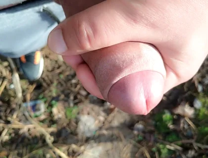 Gentle Slow Jerk off Close up Uncut Cock Outdoor - Close up Cum