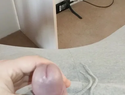 When I'm Home Alone - Jerking off My Shaved Dick Ended in an Orgasm on a Gaming Chair
