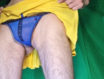 Blue Mesh Thong Try on