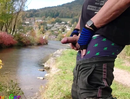 A Gay Emo Guy Jerks off His Thick Cock at Lake Tegernsee and Ejaculates His Semen Into Nature.