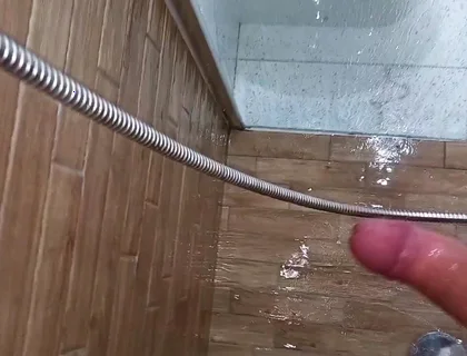 At My Stepmom's House. I Cummed in the Shower Showing My Big Cock - Very Risky Handjob