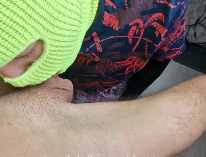 A Man in a Skirt Sucks My Huge Dick, Eat My Cum Man!