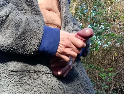 Outdoor Cruising Big Uncut Cock Woodland Onesie Wanking, Edging, Close up Moaning Creamy Cum