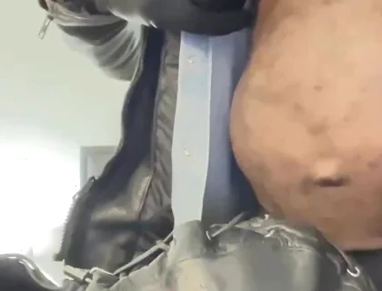 Interracial Leather Muscle Tit & Cock Play