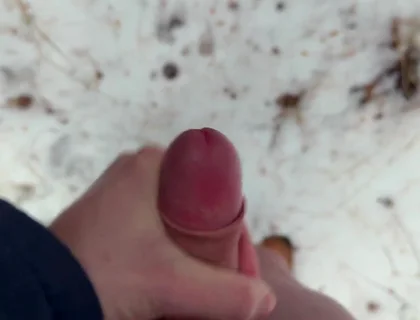 Handy POV - Twink Wixt His Cock in the Forest - in Winter