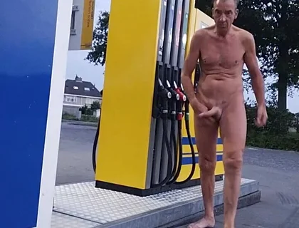 Naked at Gas Station