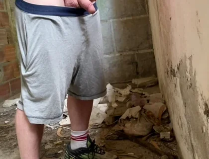 Boy Caught Pissing Handsfree in an Abandoned Building