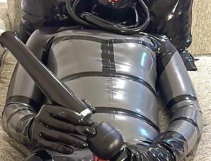 Latex Alien Enjoying with the Vibrator