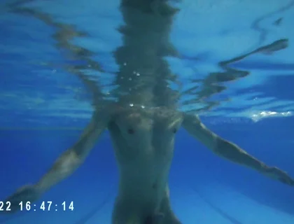Indoor Public Pool Solo Uncut Nude Fit Man Swimming