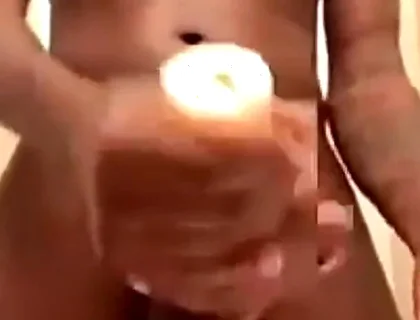Stroking my hard big dick with torch