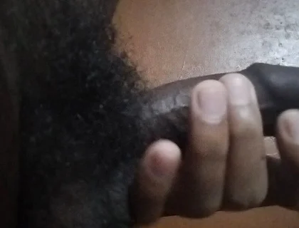 Masturbating,rubbing, and Slapping My Hairy Uncut Black Cock After Long Time