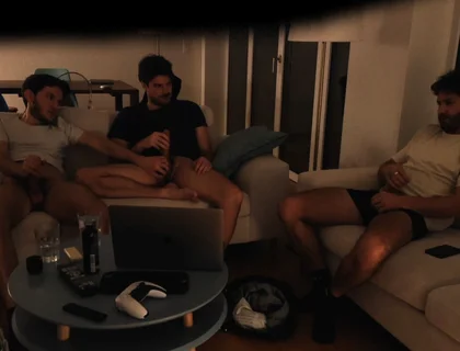 Straight Friend Jerks off with Gay Couple - Real Amateur