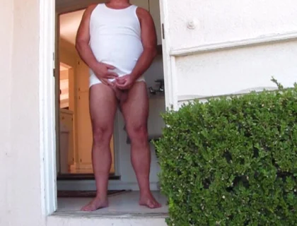 Side Door Jerkoff and Cum