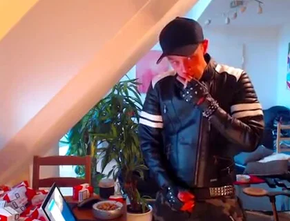 Leather boi smoke chaining cock wanking cum load