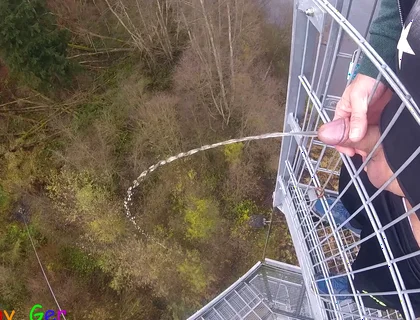 I Pee Outside From a Very Public Observation Tower and Then Masturbate My Penis, and My Balls Are Fat.