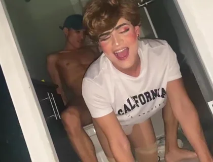 Femboy Plays in the Bathroom and Gets Fucked by the Guy She Met on Grindr