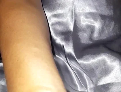 Masturbating Wearing Silver Satin Long Dress in Car