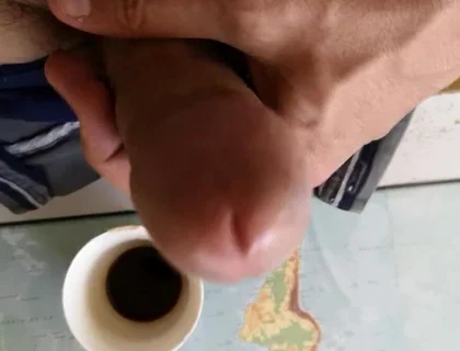 Hot Guy Jerking off to Put Some Milk in His Coffee
