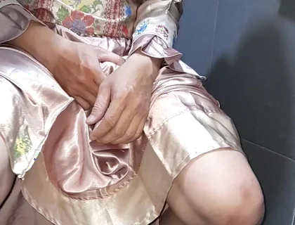 Crossdresser Wearing Satin Set Masturbation