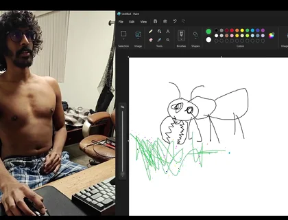 Sharing My Computer Screen as I Attempt to Draw an Ant While Stroking My Cock