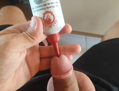 Beautiful Penetration of Motorcycle Oil Into the Glans