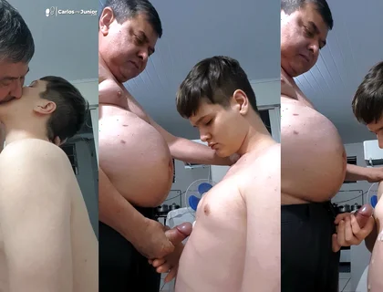 Stepdaddy with Thick Cock Cumming on His Boy