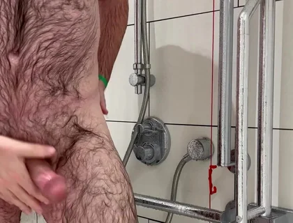 Thick cock and hairy arse shower
