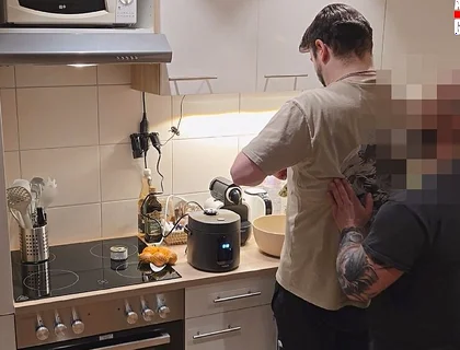 Straight Curious Guy Steven First Time Getting Fucked Bareback After Mutual Blowjob in the Kitchen