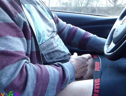 I Got Horny While Driving and Jerked off My Thick Cock Right by the Side of the Road Until I Cum on the Steering Wheel