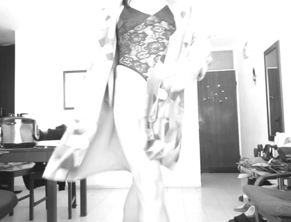 She Happily Opens Her Autumn Coat and Shows Everything That Is Underneath.