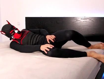 Horny Neoprene Puppy Humping and Teasing Himself