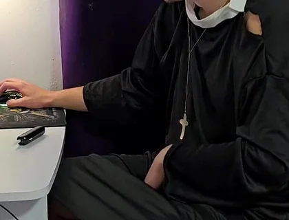 Naughty Priest Gets Horny, Masturbates His Big Dick, and Experiences Orgasm for the First Time in Life