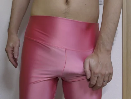 Masturbation with Satin Pink Leggings