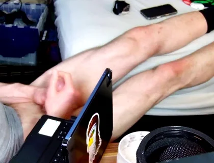 Jerk off with Feet on Bed with Socks Pulled to Calves as I Bust Grunting Hard in Chair